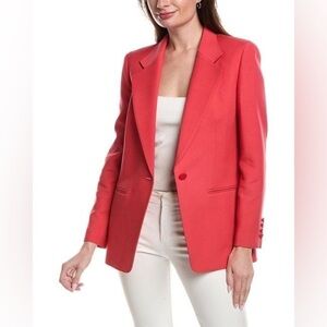 Lafayette 148 New York Red Cotton Satin Single Button Blazer Size 8